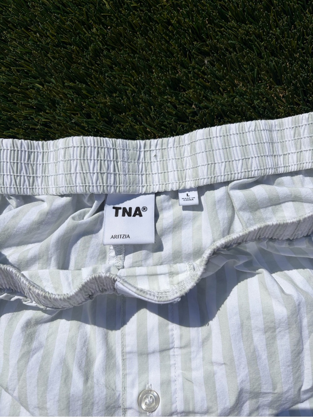 TNA Light Green & White Striped Elastic Waist Shorts